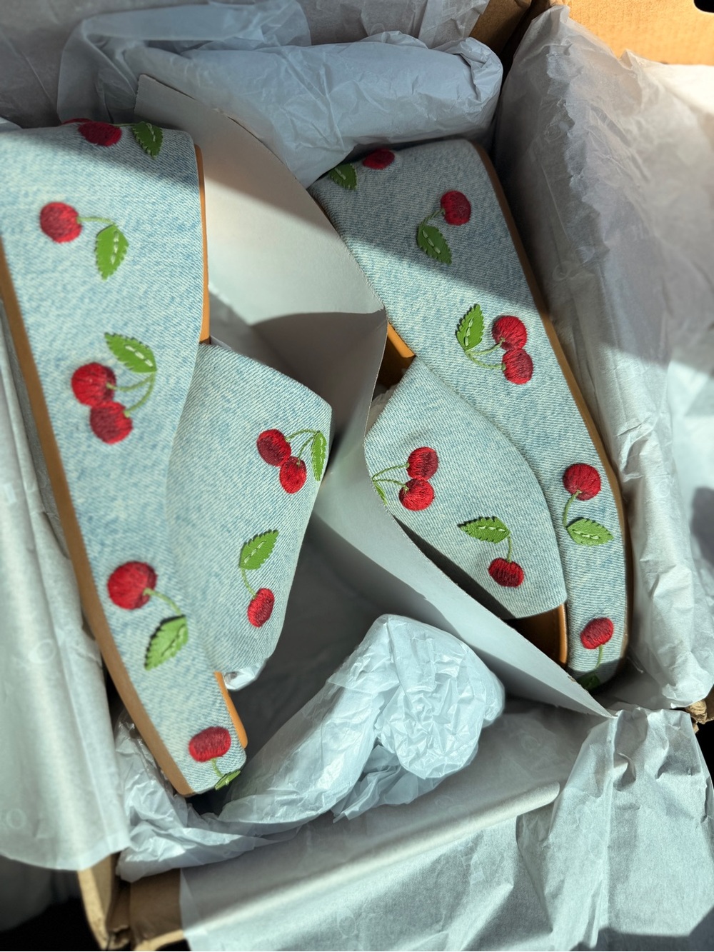 Coach Light Gray Cherry Embroidered Slide Mules - Picture 2 of 5